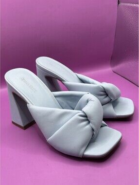 Open Edit White Knotted Strap Block Heel Mules
